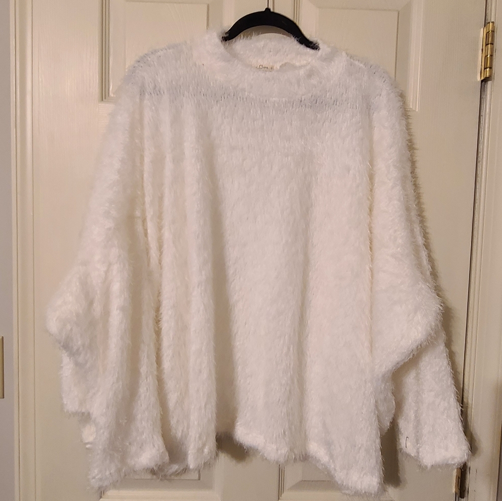 Soft White Fuzzy Women's Sweater - E Luna